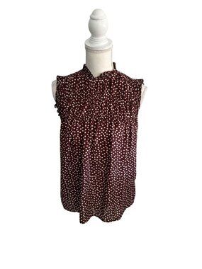 DKNY Womens Brown Polka Dot Sleeveless Top Size XL